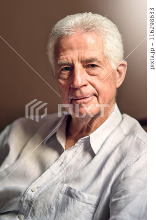 Portrait, proud or senior man in home to relax with wellness or confidence on living room chair. Apartment, face or elderly male person resting with peace or comfort in retirement, lounge or house Portrait, proud or senior man in home to relax with wellness or confidence on living room chair. Apartment, face or elderly male person resting with peace or comfort in retirement, lounge or house 116298633