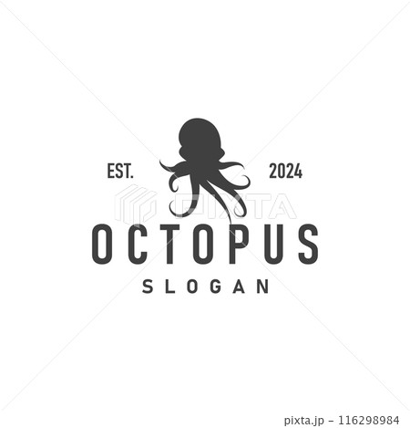 Octopus Logo, Old Retro Vintage Design Ocean Animal Vector Tentacle Illustration Template 116298984