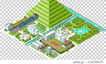 Vector illustration of a three-dimensional cityscape seen from above Vector illustration of a three-dimensional cityscape seen from above 116299475