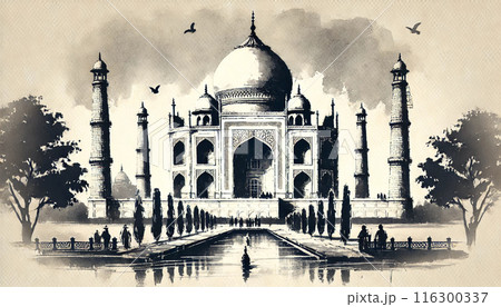 タージ・マハルの水墨画イラスト 116300337