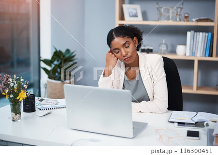 Black woman, office and sleep with laptop, paperwork and burnout in financial administration. Fatigue, audit and overworked businesswoman with budget plan, exhausted or tired with online tax report Black woman, office and sleep with laptop, paperwork and burnout in financial administration. Fatigue, audit and overworked businesswoman with budget plan, exhausted or tired with online tax report 116300451