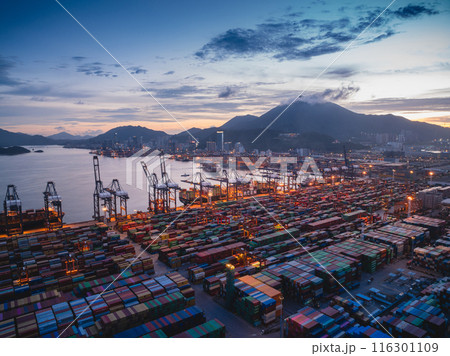 Aerial view of Yantian international container terminal in Shenzhen city, China 116301109
