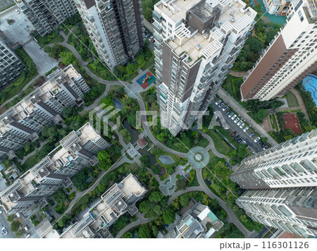 Aerial view of modern apartment house in China 116301126