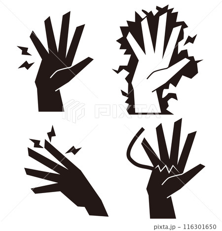 手が感電するモノクロアイコンイラストセット 116301650