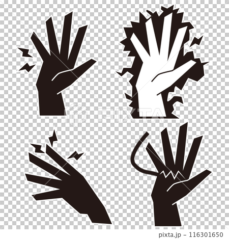 手が感電するモノクロアイコンイラストセット 116301650