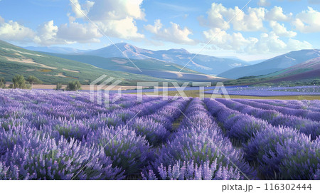 美しいラベンダー畑と山々 美しいラベンダー畑と山々 116302444