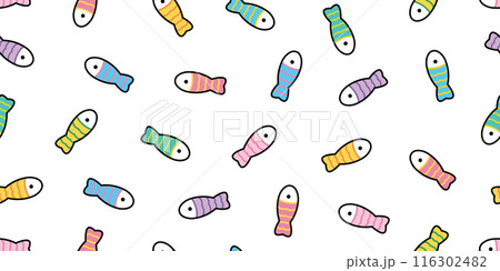 fish Seamless pattern vector tuna salmon doodle striped cartoon shark dolphin ocean sea gift wrapping paper tile background repeat wallpaper illustration 116302482