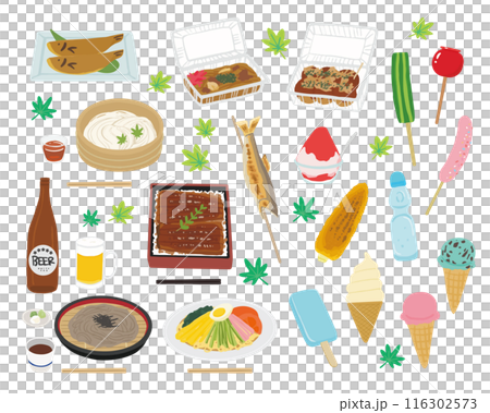 各種夏季食物的插圖集 116302573