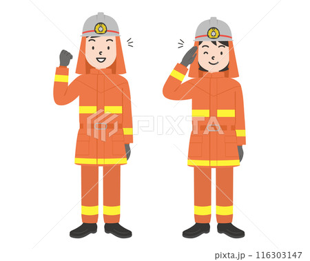 消防士の男性と女性の全身イラスト 116303147