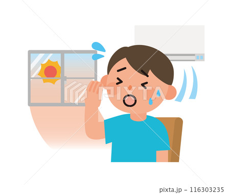 エアコンをつけても暑い部屋にいる男性 エアコンをつけても暑い部屋にいる男性 116303235