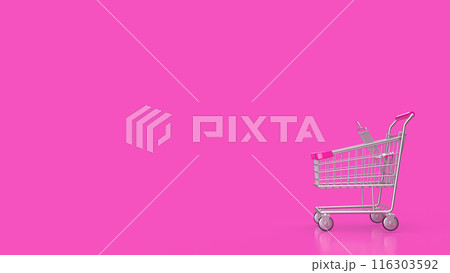 The shopping cart on pink Background 3d rendering. The shopping cart on pink Background 3d rendering. 116303592