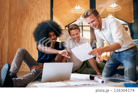 Business people, laptop and meeting with documents in discussion for teamwork, idea and review. Interior design, employee and men with paper in office for project plan, brainstorming and feedback Business people, laptop and meeting with documents in discussion for teamwork, idea and review. Interior design, employee and men with paper in office for project plan, brainstorming and feedback 116304174