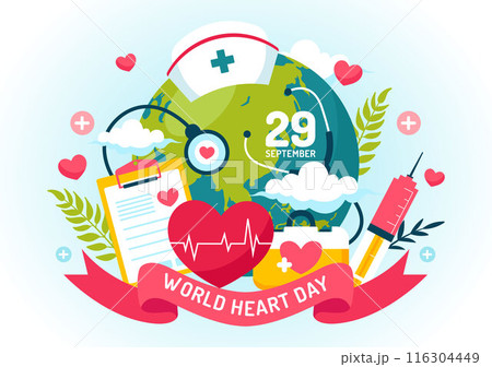 World Heart Day Vector Illustration on 29 September to Raise Awareness About the Importance of Health, Care, and Disease Prevention in the Background World Heart Day Vector Illustration on 29 September to Raise Awareness About the Importance of Health, Care, and Disease Prevention in the Background 116304449