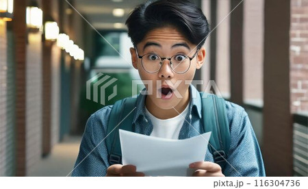 人物 男性 学生 驚く びっくり 表情 人物 男性 学生 驚く びっくり 表情 116304736