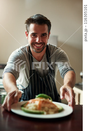 Restaurant, portrait or waiter with pasta offer, meal or gourmet brunch, dish or customer service. Hotel, hospitality or man server with plate presentation for catering, fast food or nutrition health Restaurant, portrait or waiter with pasta offer, meal or gourmet brunch, dish or customer service. Hotel, hospitality or man server with plate presentation for catering, fast food or nutrition health 116305101