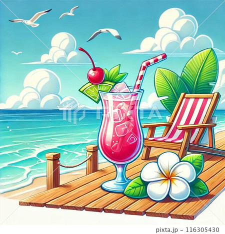 南国の美しいビーチとジュース 116305430