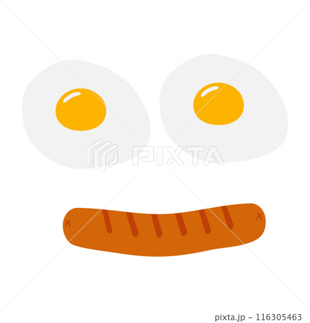 Abstract smiling face of Fried eggs with grilled sausage in trendy shades. Motivation design idea Abstract smiling face of Fried eggs with grilled sausage in trendy shades. Motivation design idea 116305463