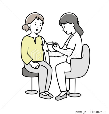 注射・ワクチン接種をする女性と看護師さん 注射・ワクチン接種をする女性と看護師さん 116307408