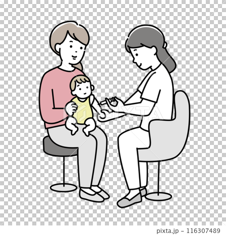Illustration material of a baby receiving a vaccination and a nurse giving an injection Illustration material of a baby receiving a vaccination and a nurse giving an injection 116307489