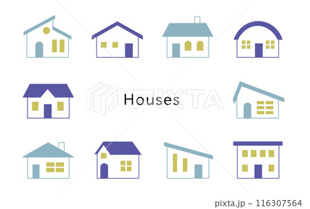 Houses　ブルー＆スカイブルー　窓クリームイエロー 116307564