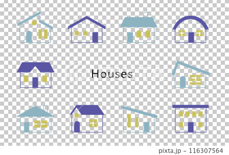 Houses　ブルー＆スカイブルー　窓クリームイエロー 116307564