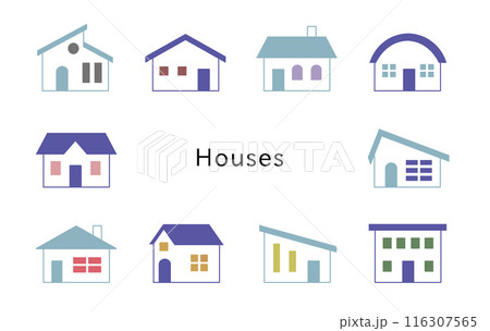 Houses ブルー&スカイブルー 窓カラフル Houses ブルー&スカイブルー 窓カラフル 116307565