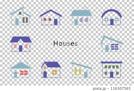Houses ブルー&スカイブルー 窓カラフル Houses ブルー&スカイブルー 窓カラフル 116307565