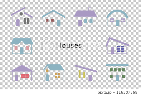 Houses　ラベンダー＆スカイブルー　窓カラフル 116307569