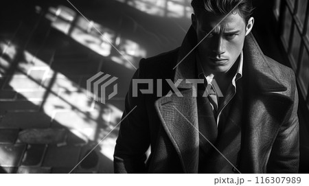 An evocative setting that embodies the essence of the gangster era with stylish suits 116307989