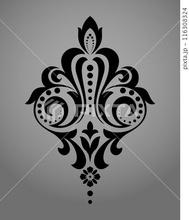 Damask graphic ornament. Floral design element. Black and gray vector pattern 116308324