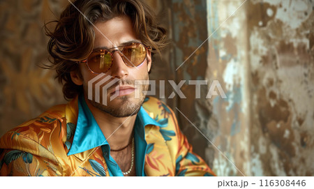 Handsome model confidently striking a pose in sleek, stylish clothing 116308446