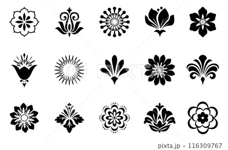 Flowers icon set. Flowers isolated on transparent background. Flowers in modern simple. Cute round flower plant nature collection. Vector illustrator 116309767