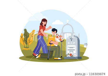 Families visit national cemeteries to pay their respects. 116309874