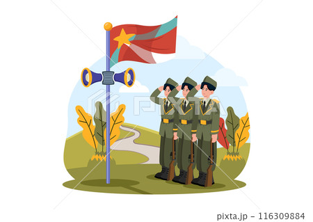 Members of the armed forces participate in flag-raising ceremonies. Members of the armed forces participate in flag-raising ceremonies. 116309884