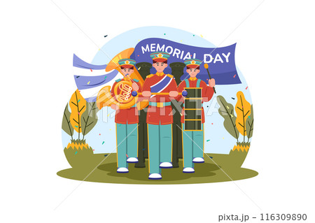 Military bands perform patriotic music at memorial events. 116309890