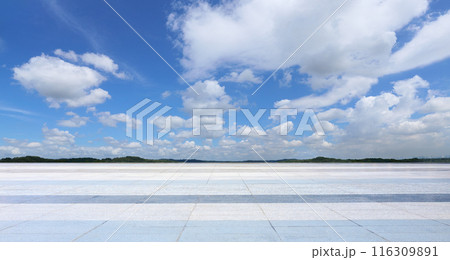 Empty square ground with blue sky and clouds background 116309891