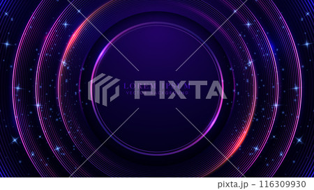 Abstract radial circle with glitter light and glowing effect on dark blue background. Vector illustration 116309930