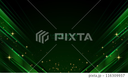 Diagonal abstract green light with sparkle glowing dots effect decoration on dark green background. Luxury style vector design 116309937
