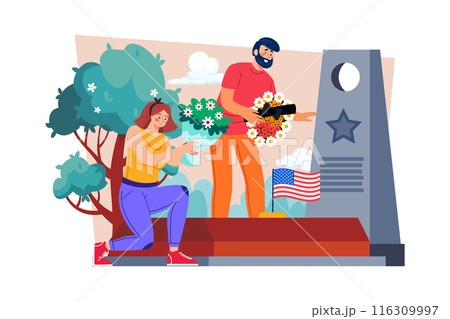 Families visit national cemeteries to pay their respects. 116309997