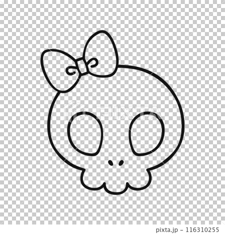 Cute skull, ribbon, line drawing 116310255