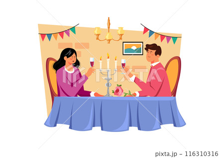 A couple goes out for a fancy dinner to celebrate the important day A couple goes out for a fancy dinner to celebrate the important day 116310316