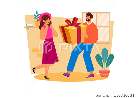 A man surprises his girlfriend with a thoughtful surprise gift 116310331