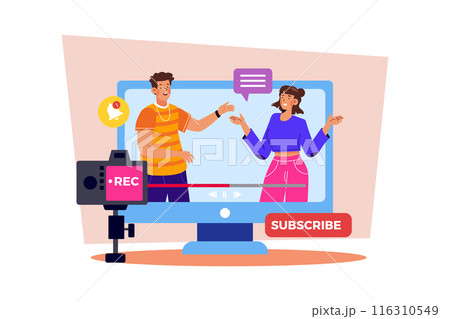 A YouTuber collaborates with other creators to make a video. A YouTuber collaborates with other creators to make a video. 116310549