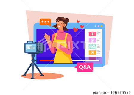 A video creator livestreams a Q&A with their audience. A video creator livestreams a Q&A with their audience. 116310551