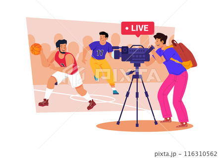 A sports videographer films games and highlights for fans. 116310562