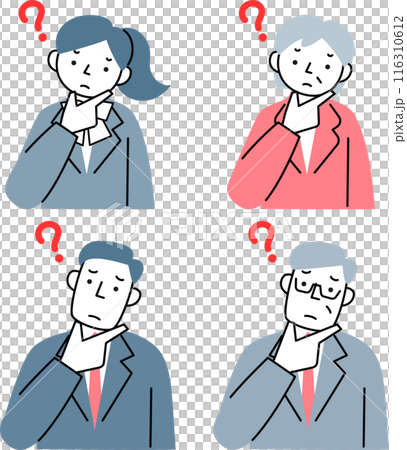 疑問を持つビジネスマンとビジネスウーマンの上半身セット 疑問を持つビジネスマンとビジネスウーマンの上半身セット 116310612