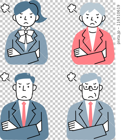 An angry businessman and businesswoman upper body set 116310619
