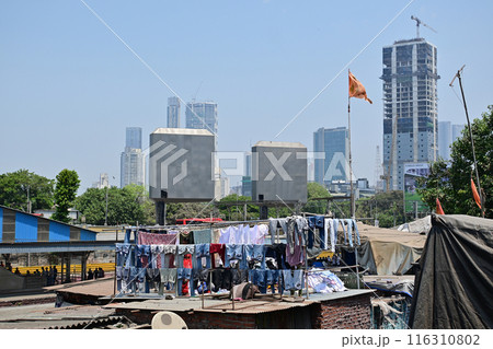 Dhobi Ghat, is an open air laundry place in near by Mahalaxmi railway station in Mumbai, India 116310802