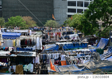 Dhobi Ghat, is an open air laundry place in near by Mahalaxmi railway station in Mumbai, India 116310804