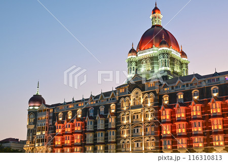 Taj Mahal Palace Hotel at twilight, Mumbai, India. 116310813